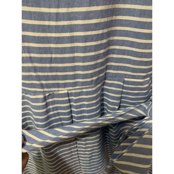 OC Order Plus Linen Jumpsuit Wide Leg Pantsuit Romper Blue Striped Beach Boho L‎ - Picture 4 of 16